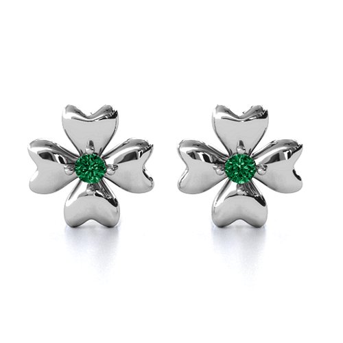 Four Heart Clover Earrings – Sterling Silver with Emerald