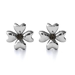 Four Heart Clover Earrings in 925 Sterling Silver with Smokey Quartz