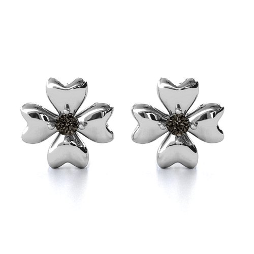 Four Heart Clover Earrings – Sterling Silver with Smokey Quartz