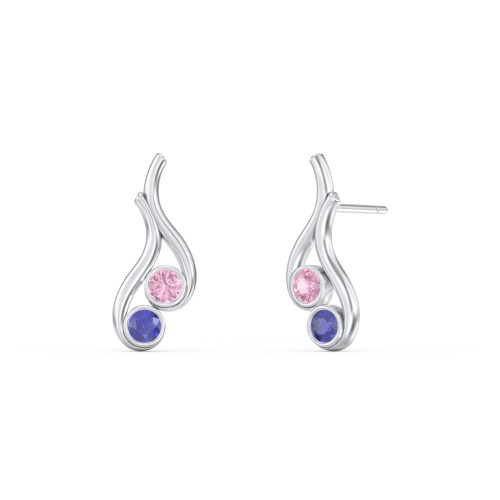 Multi Stone Raindrop Earrings – Sterling Silver with Pink Tourmaline and Blue Sapphire