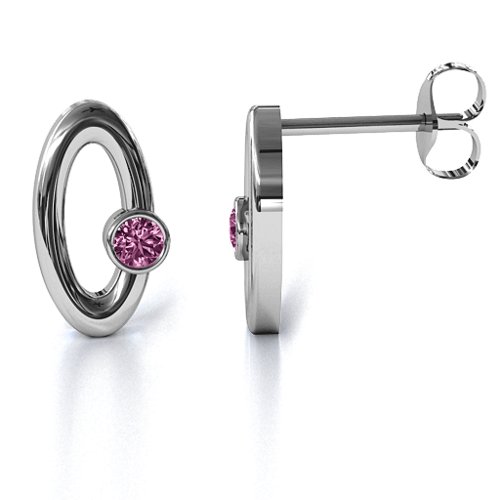 Orbital Stud Earrings – Sterling Silver with Pink Sapphire