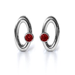 Orbital Stud Earrings in 925 Sterling Silver with Garnet