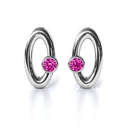 Orbital Stud Earrings in 925 Sterling Silver with Pink Tourmaline