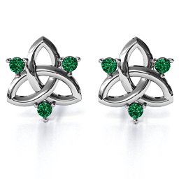 Triple Stone Celtic Knot Earrings in 925 Sterling Silver with Emerald
