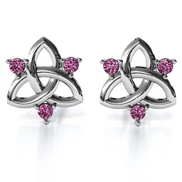 Triple Stone Celtic Knot Earrings in 925 Sterling Silver with Pink Sapphire