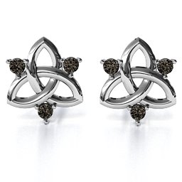 Triple Stone Celtic Knot Earrings in 925 Sterling Silver with Smokey Quartz