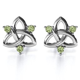 Triple Stone Celtic Knot Earrings in 925 Sterling Silver with Peridot