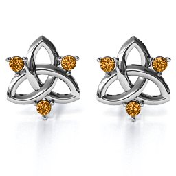Triple Stone Celtic Knot Earrings in 925 Sterling Silver with Citrine