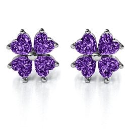 Multi Stone Four Heart Clover Earrings in 925 Sterling Silver