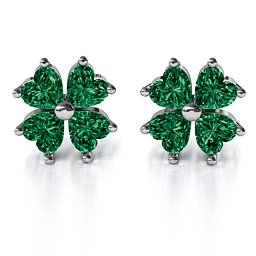 Multi Stone Four Heart Clover Earrings in 925 Sterling Silver with Emerald