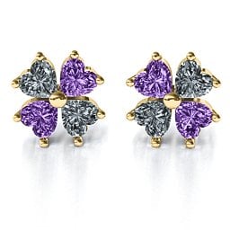 Multi Stone Four Heart Clover Earrings