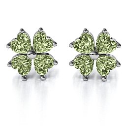 Multi Stone Four Heart Clover Earrings in 925 Sterling Silver with Peridot