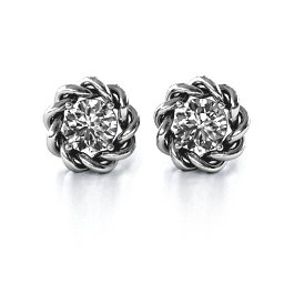 Twisted Stud Solitaire Earrings in 925 Sterling Silver with Lab Diamond