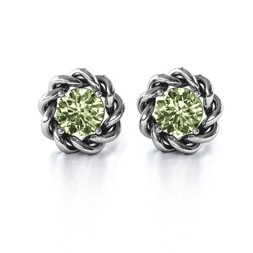 Twisted Stud Solitaire Earrings – Sterling Silver with Peridot