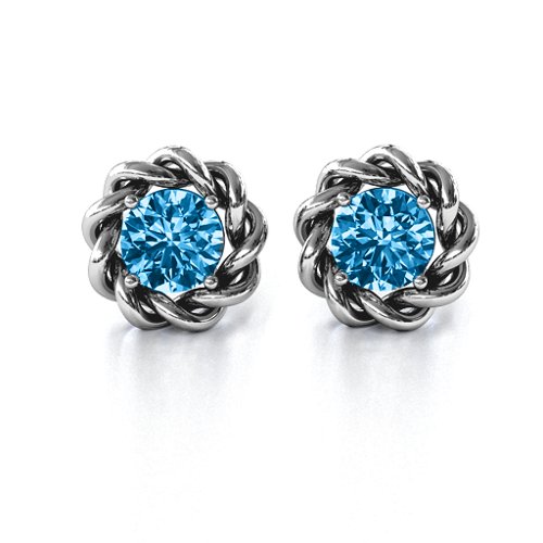 Twisted Stud Solitaire Earrings – Sterling Silver with Blue Topaz
