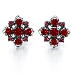 Glittering Multi Stone Earrings in 925 Sterling Silver with Garnet and Red Premium Zirconia
