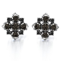 Glittering Multi Stone Earrings in 925 Sterling Silver with Smokey Quartz and Black Premium Zirconia
