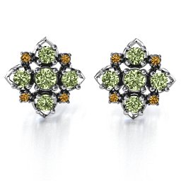 Glittering Multi Stone Earrings in 925 Sterling Silver with Peridot and Fancy Yellow Premium Zirconia