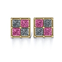 Vintage Princess Cut Stud Earrings