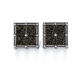 Vintage Princess Cut Stud Earrings in 925 Sterling Silver with Smokey Quartz