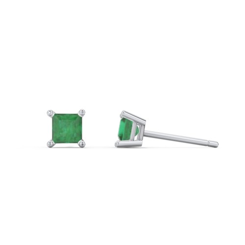 Princess Cut Stud Earrings – Sterling Silver with Emerald