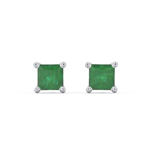 Princess Cut Stud Earrings – Sterling Silver with Emerald