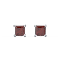 Princess Cut Stud Earrings in 925 Sterling Silver with Garnet