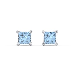 Princess Cut Stud Earrings in 925 Sterling Silver with Blue Topaz