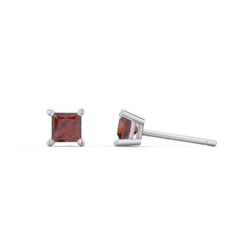Princess Cut Stud Earrings – Sterling Silver with Garnet