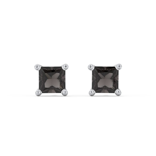 Princess Cut Stud Earrings – Sterling Silver with Smokey Quartz