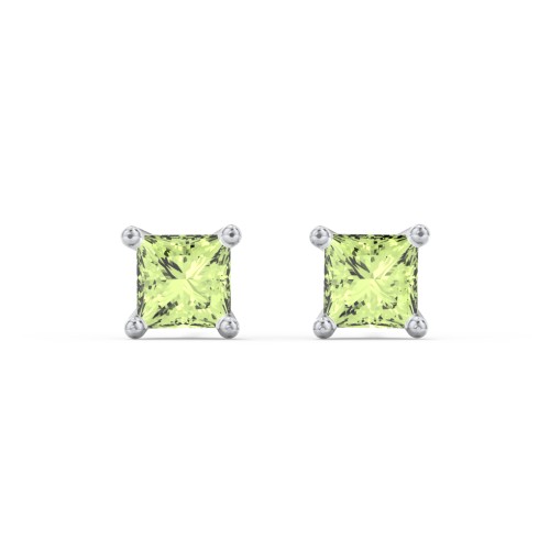 Princess Cut Stud Earrings – Sterling Silver with Peridot