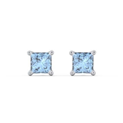Princess Cut Stud Earrings – Sterling Silver with Blue Topaz