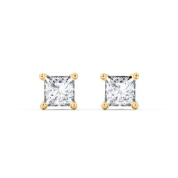 Princess Cut Stud Earrings in 10K Solid Yellow Gold with Diamond