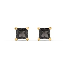 Princess Cut Stud Earrings in 10K Solid Yellow Gold with Smokey Quartz