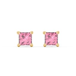 Princess Cut Stud Earrings in 10K Solid Yellow Gold with Pink Tourmaline