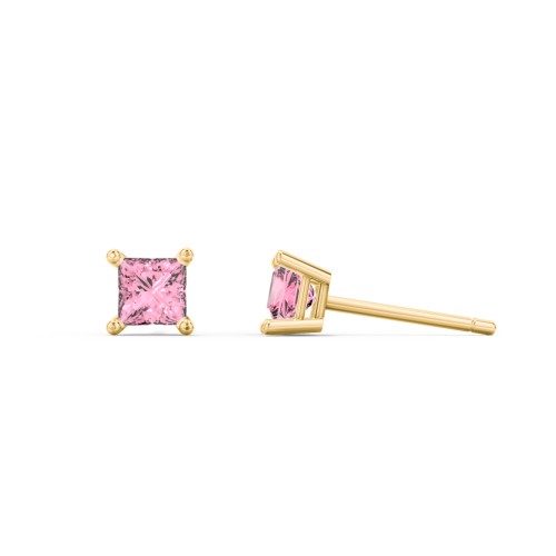 Princess Cut Stud Earrings – 10K Yellow Gold with Pink Tourmaline
