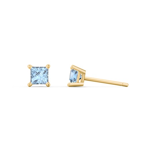 Princess Cut Stud Earrings – 10K Yellow Gold with Blue Topaz