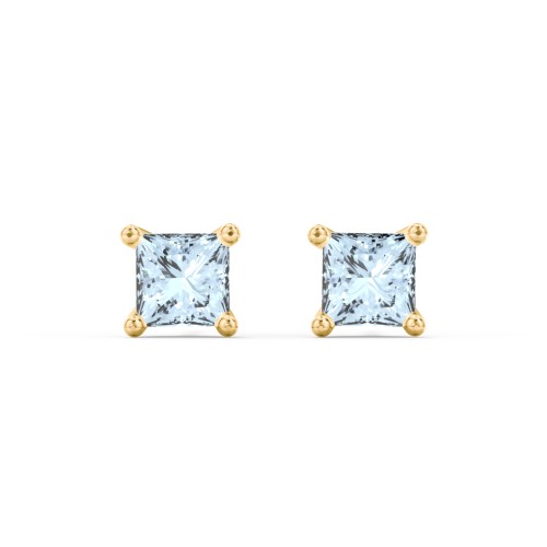 Princess Cut Stud Earrings – 10K Yellow Gold with Aquamarine