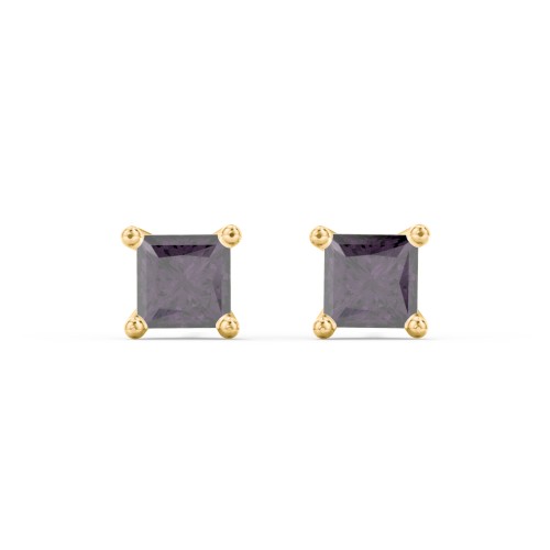 Princess Cut Stud Earrings – 10K Yellow Gold with Alexandrite