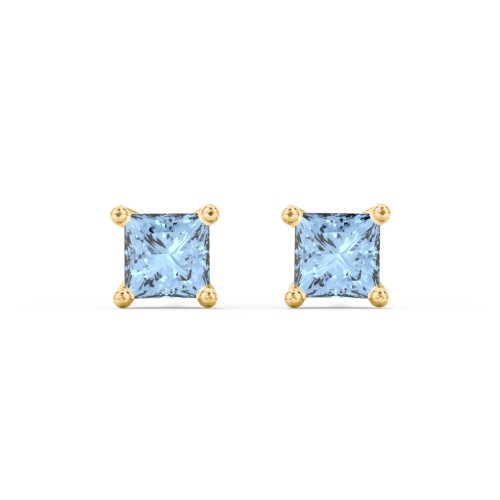 Princess Cut Stud Earrings – 10K Yellow Gold with Blue Topaz
