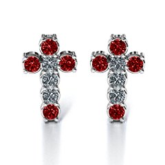"I Believe" Cross Earrings – Sterling Silver with Garnet and Cubic Zirconia