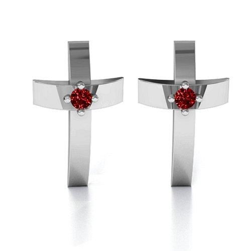 Classic Cross Earrings With Gemstone – Sterling Silver with Garnet