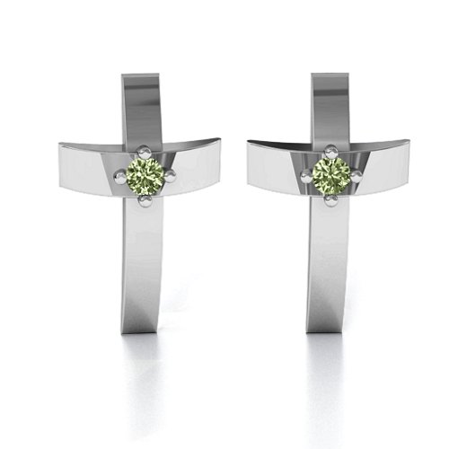 Classic Cross Earrings With Gemstone – Sterling Silver with Peridot