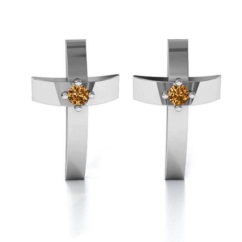 Classic Cross Earrings With Gemstone – Sterling Silver with Citrine