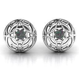 Elegant Filigree Dome Earrings in 925 Sterling Silver with Alexandrite