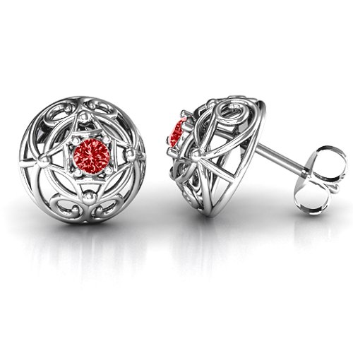 Elegant Filigree Dome Earrings – Sterling Silver with Garnet