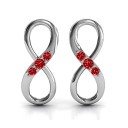 Three Stone Infinity Earrings in 925 Sterling Silver with Garnet