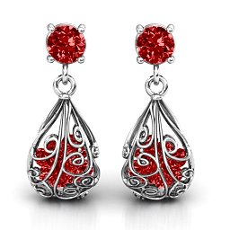 Elegant Drop Caged Earrings in 925 Sterling Silver with Garnet