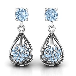 Elegant Drop Caged Earrings in 925 Sterling Silver with Aquamarine
