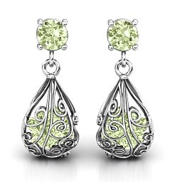 Elegant Drop Caged Earrings in 925 Sterling Silver with Peridot
